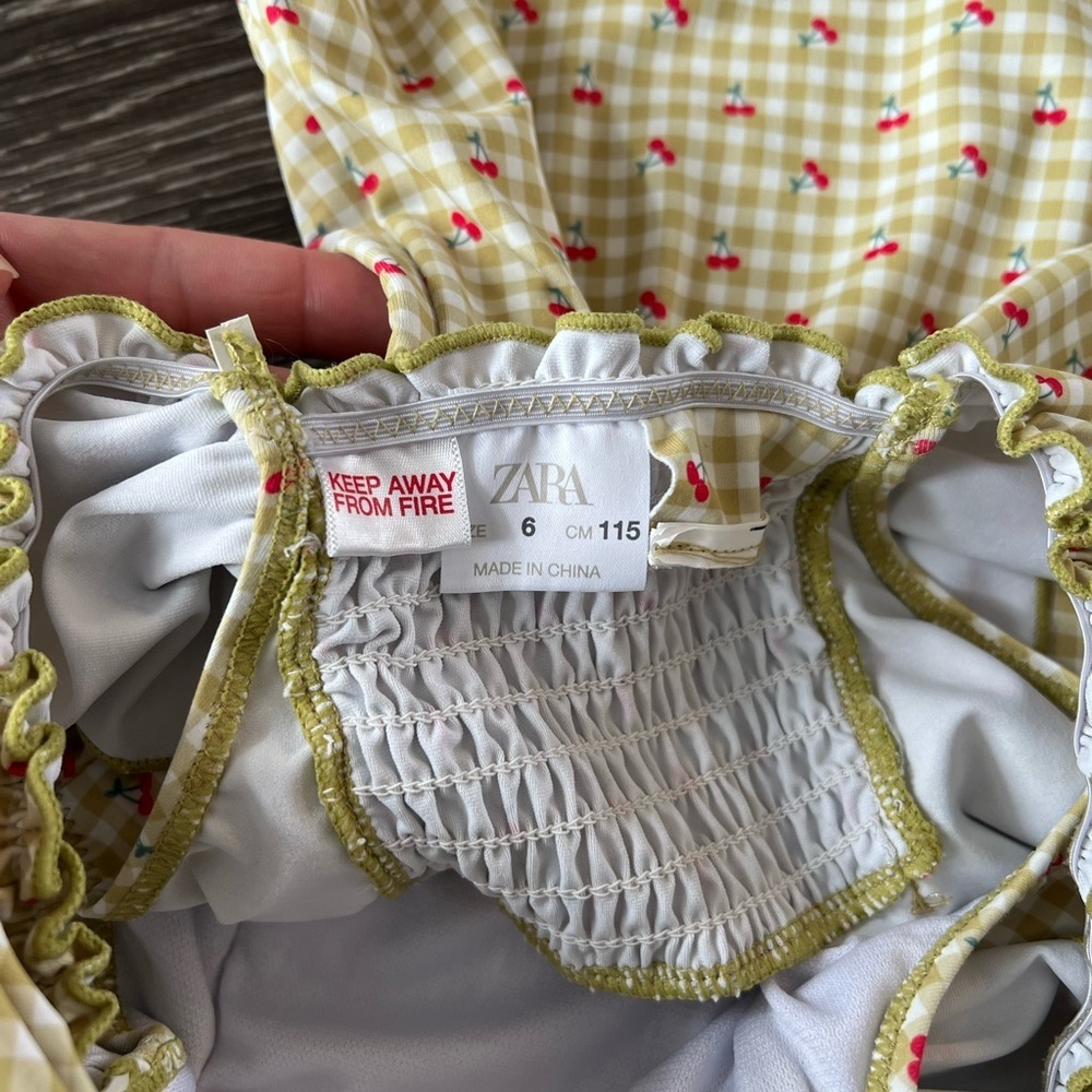 Zara Green Gingham Cherry Print Swimsuit - Picture 3 of 3